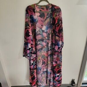 Torrid‎ Kimono Plus Floral Colorful Duster Swim Cover-Up Beach Sz 6 Floor Length